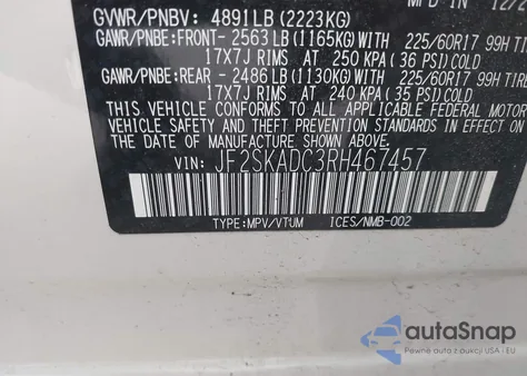 2024 Subaru Forester Premium z USA, uszkodzony, nr VIN JF2SKADC3RH467457